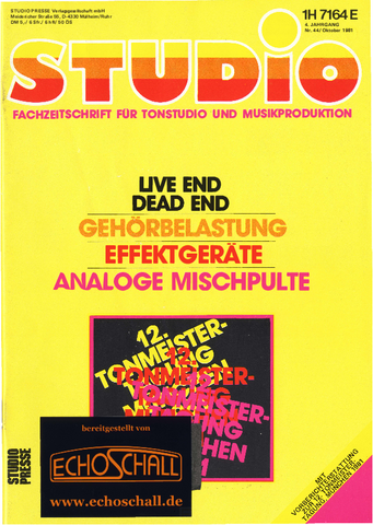 Studio Magazin Heft 44-Gehörbelastung in Tonstudios-Live End Dead End