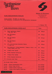 Roland Preisliste System 100M Synthesizerstudio Bonn 1979 deutsch