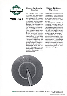 MBHO Prospekt MBC621 Grenzflächenmikrofon 1994 deutsch english
