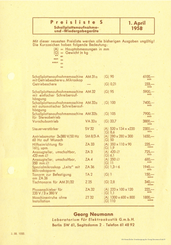 Neumann Preisliste Schallplattentechnik 1958 deutsch