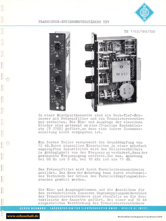 Neumann Prospekt TEV Entzerrerverstärker 1963 deutsch