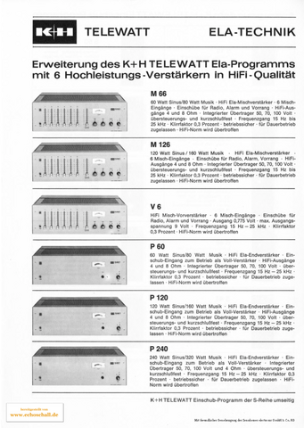 Klein + Hummel Prospekt Telewatt Ela Technik (1974) deutsch