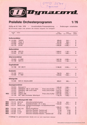 Dynacord Preisliste Orcherprogramm 1976 deutsch