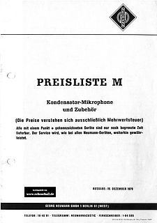 Neumann Preisliste Mikrofone 1970 deutsch