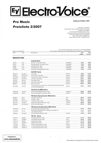 Electro-Voice Preisliste 2007 deutsch