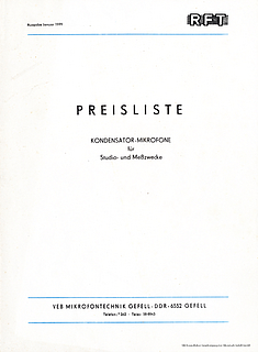 RFT Mikrofontechnik Gefell Preisliste 1979 deutsch