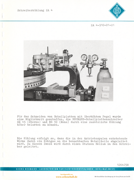 Neumann Prospekt ZA4 Schreiberkühlung 1964 deutsch