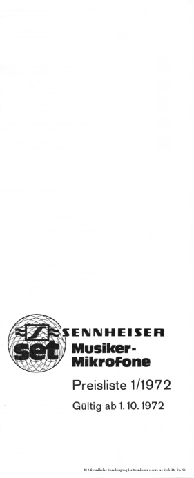 Sennheiser Preisliste Musikermikrofone 1972 deutsch