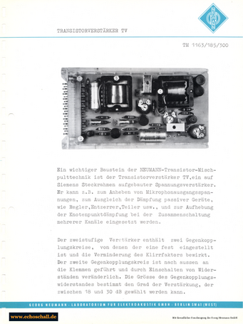 Neumann Prospekt TV Verstärker 1963 deutsch