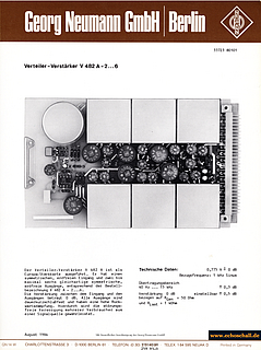 Neumann Prospekt V482A Verteiler-Verstärker 1984 deutsch