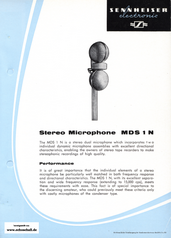 Sennheiser Brochure MDS1 Stereo Microphone 1966
