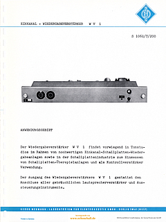 Neumann Prospekt WV1 Einkanal-Wiedergabeverstärker 1960 deutsch