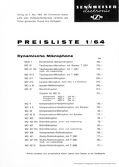 Sennheiser Preisliste 1964 deutsch