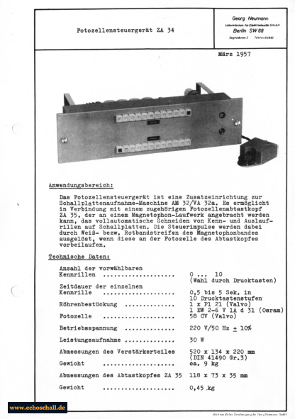 Neumann Prospekt ZA34 Fotozellensteuergerät 1957 deutsch