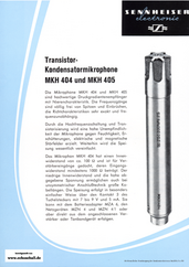 Sennheiser Prospekt MKH404 MKH405 HF-Kondensatormikrofone 1964 deutsch