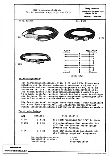 Neumann Prospekt C28 C26 C28s Mikrofonkabel für M49 M50 MM3 1956 deutsch