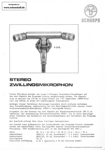 Schoeps Prospekt MTSC34 MTSC44 MTSC54 ORTF-Mikrofone 1979 deutsch
