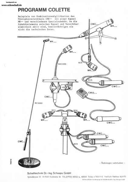 Schoeps Prospekt Pgramm Colette Mikrofonkapseln 1979 deutsch