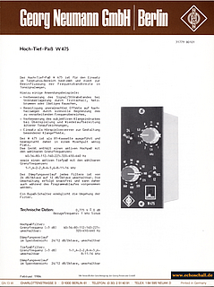 Neumann Prospekt W475 Hoch-Tief-Pass-Filter 1984 deutsch