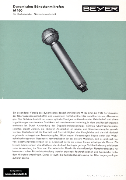 Beyer Prospekt M160 Bändchenmikrofon 1963 deutsch