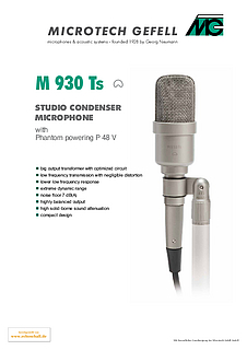 Microtech Gefell Brochure M930Ts Microphone english