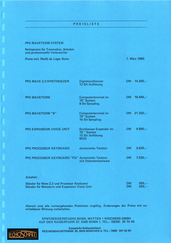 PPG Preisliste Synthesizerstudio Bonn 1985 deutsch