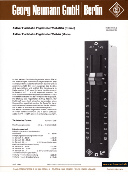 Neumann Prospekt W444STA W444A Aktive Pegelsteller 1980 deutsch