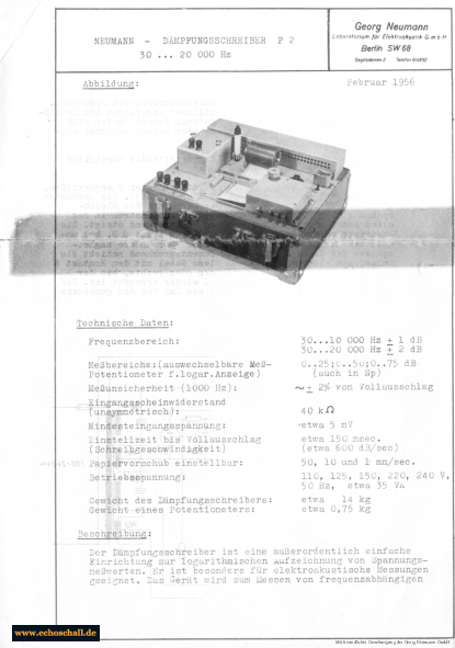Neumann Prospekt P2 Dämpfungsschreiber 1956 deutsch