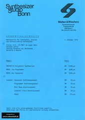 Sequential Circuits Preisliste Synthesizerstudio Bonn 1979 (deutsch)