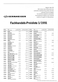 Sennheiser Preisliste 1993 deutsch