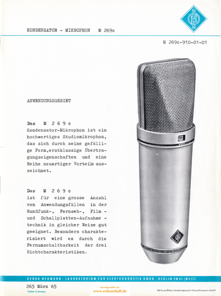 Neumann Prospekt M269c Mikrofon 1966 deutsch