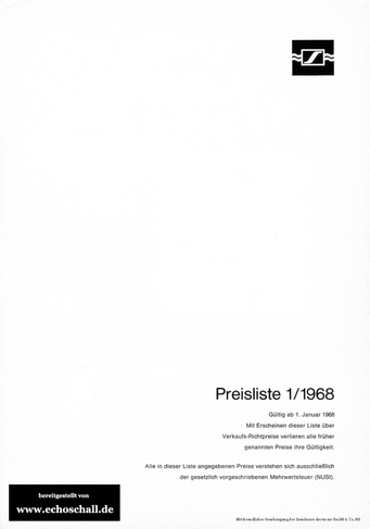 Sennheiser Preisliste 1968 deutsch