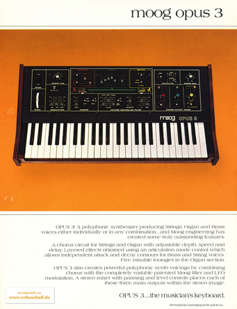 Moog Brochure Opus 3 Synthesizer 1980 english