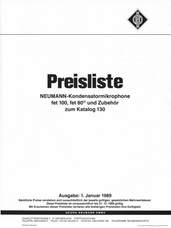 Neumann Preisliste Mikrofone 1989 deutsch