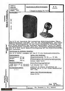 Neumann Gefell Typenblatt M16 Mikrofonkapsel 1963 deutsch