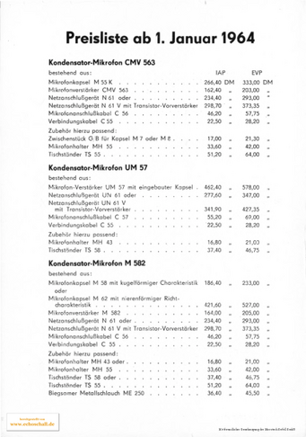 Neumann Gefell Preisliste 1964 deutsch