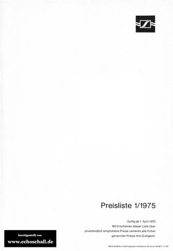 Sennheiser Preisliste 1975 deutsch