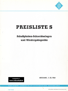 Neumann Preisliste Schallplattentechnik 1964 deutsch