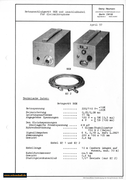 Neumann Prospekt NKM Netzteil fuer KM53 KM54 KM56 KM64 1957 deutsch