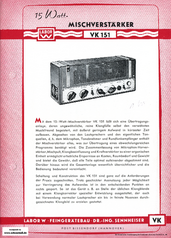 Sennheiser (Labor W) Prospekt VK151 Mischverstärker 1952 deutsch