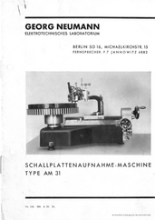 Neumann Prospekt AM31 Schallplattenaufnahme-Maschine 1933 deutsch