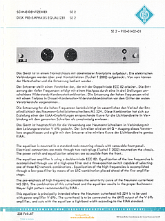 Neumann Prospekt Brochure SE2 Schneidentzerrer Disk Pre-Emphasis Equalizer 1967 deutsch english