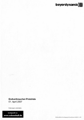 Beyerdynamic Preisliste Gesamtprogramm 2007 deutsch