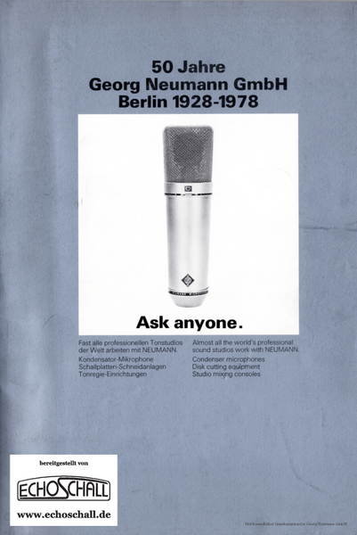 Neumann Infobroschüre 50 Jahre Jubiläum 1978 deutsch english