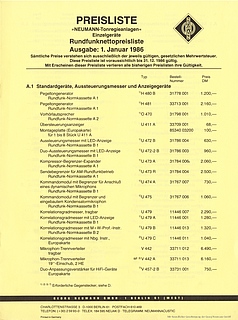 Neumann Preisliste Mischpulttechnik 1986 deutsch