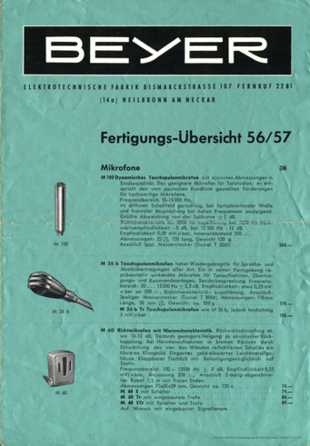 Beyer Fertigungs-Übersicht 56-57 1956 deutsch