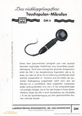 Sennheiser Labor W Prospekt DM4 (MD4) Handmikrofon 1949 deutsch