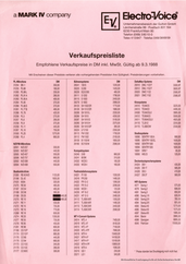 Electro-Voice Preisliste 1988 deutsch