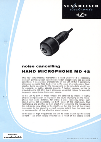 Sennheiser Brochure MD42 Hand Microphone 1966 english