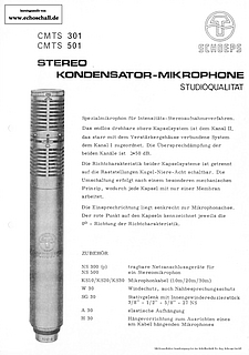 Schoeps Prospekt CMTS501 CMTS301 Stereomikrofone 1979 deutsch
